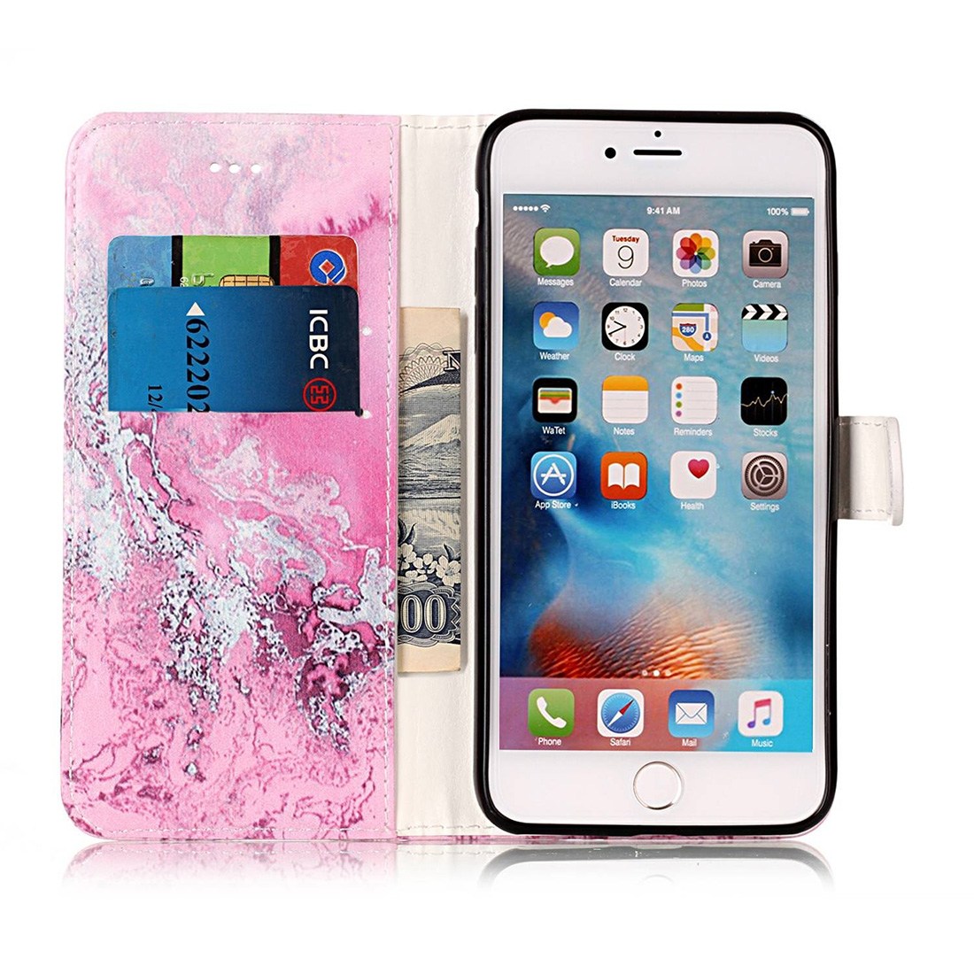 Plånboksfodral för iPhone 8P/7P - Rosa vågmönster