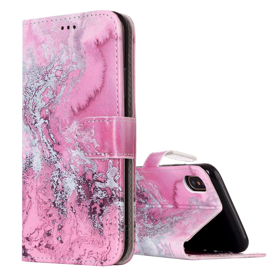 Plånboksfodral för iPhone X - Rosa vågmönster