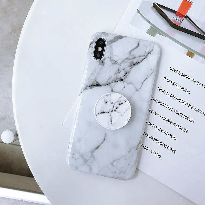 Mjukskal med grepp för iPhone XR - Marmormönster Vit