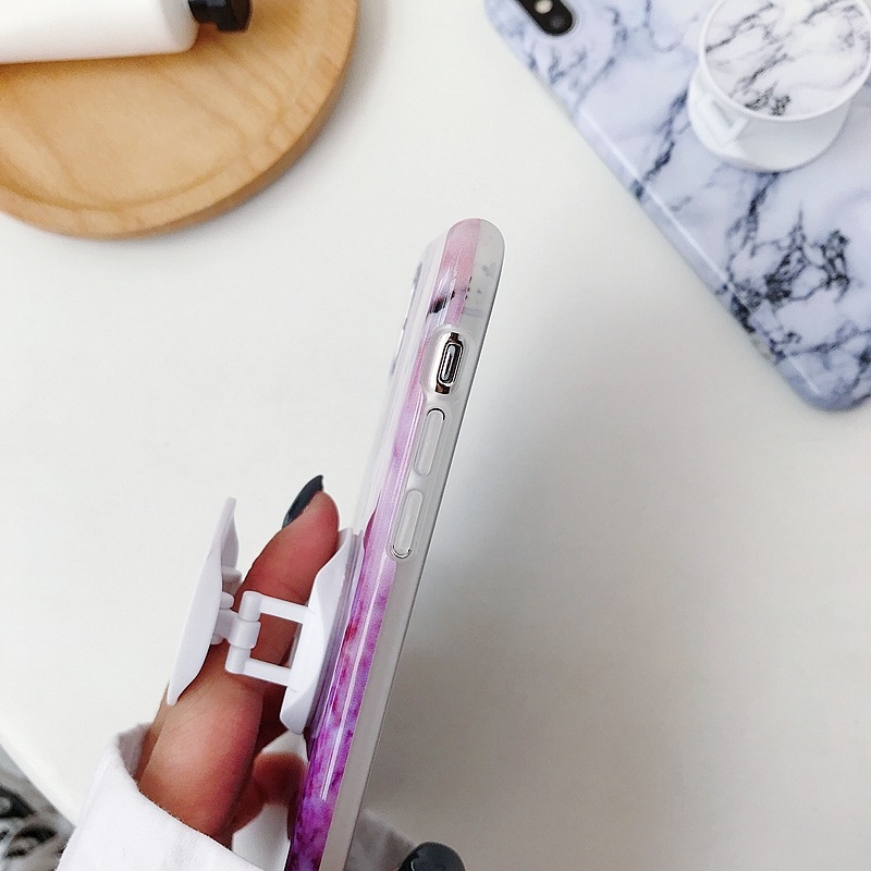 Mjukskal med grepp för Iphone XR - Marmormönster Vit / koppar