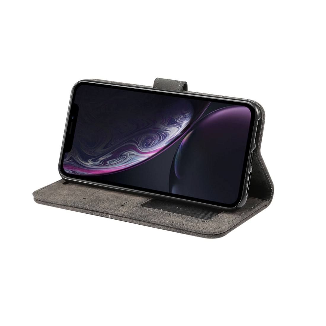 Plånboksfodral för iPhone XR - Svart/grå med mockakänsla
