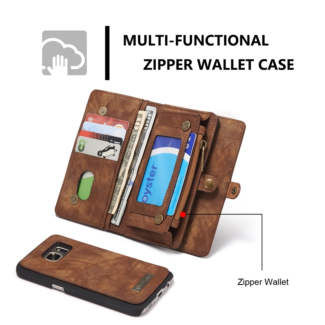 CaseMe Plånboksfodral läder med magnetskal för Galaxy S7