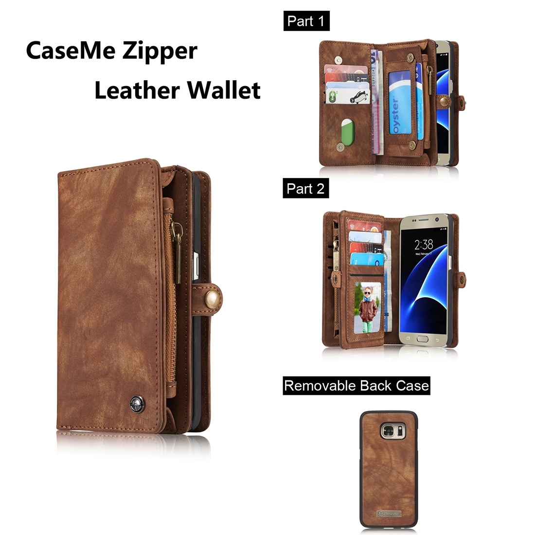 CaseMe Plånboksfodral läder med magnetskal för Galaxy S7