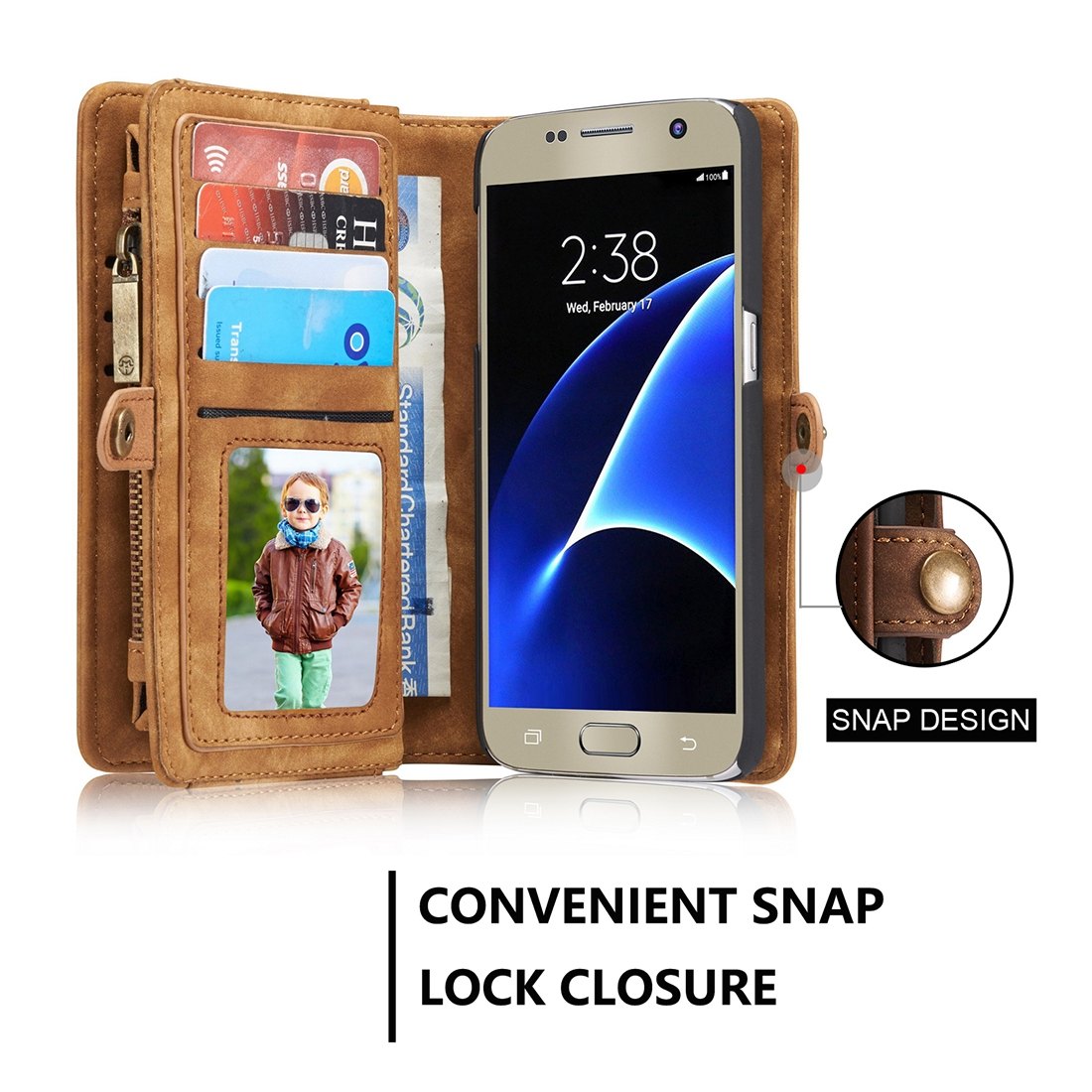 CaseMe Plånboksfodral läder med magnetskal för Galaxy S7