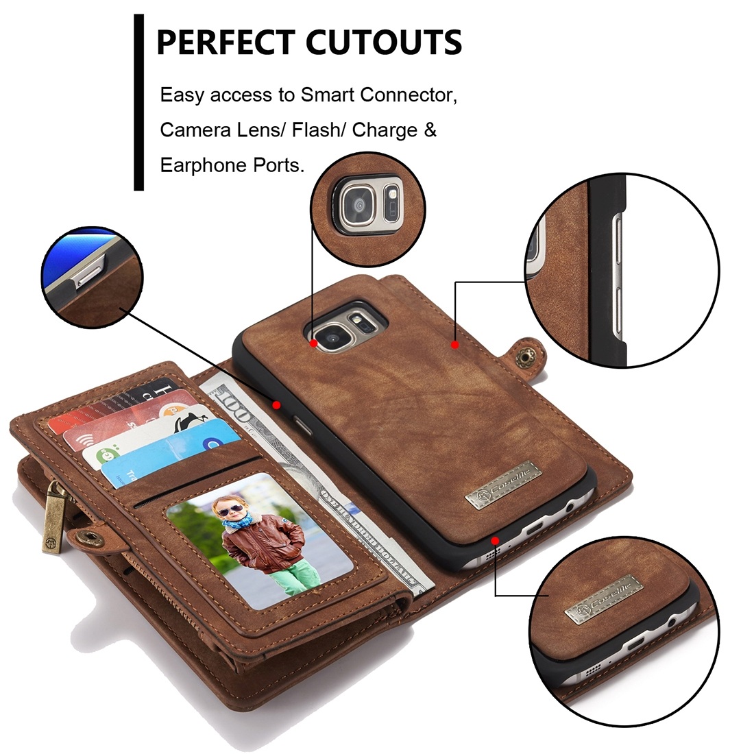 CaseMe Plånboksfodral läder med magnetskal för Galaxy S7
