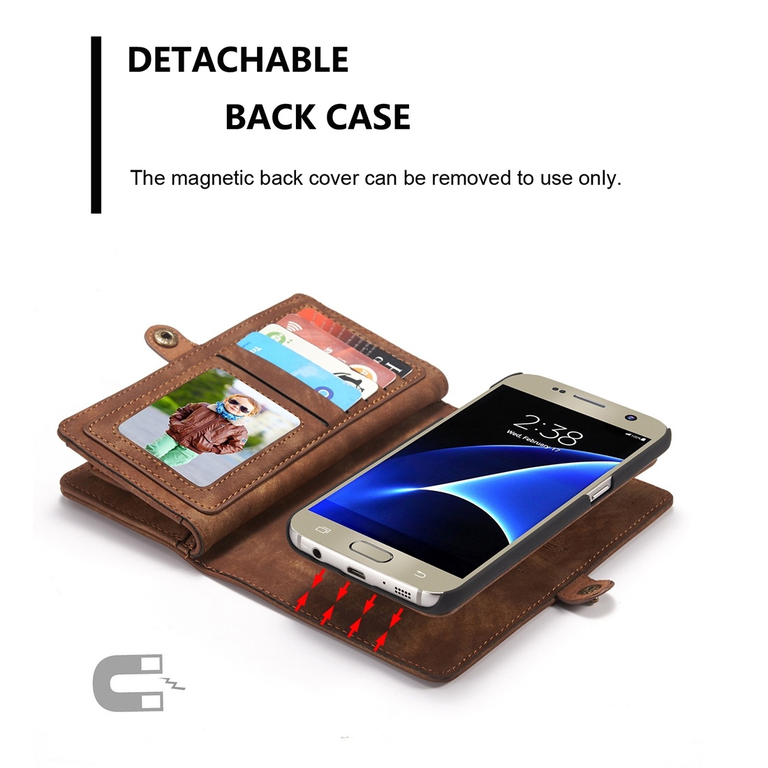 CaseMe Plånboksfodral läder med magnetskal för Galaxy S7
