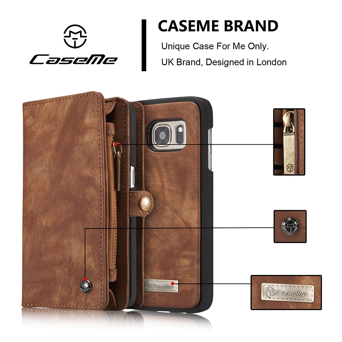 CaseMe Plånboksfodral läder med magnetskal för Galaxy S7