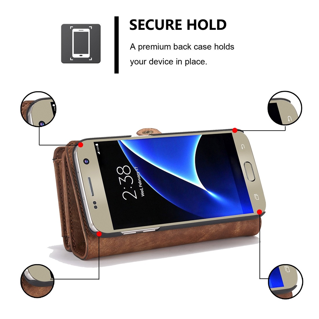 CaseMe Plånboksfodral läder med magnetskal för Galaxy S7