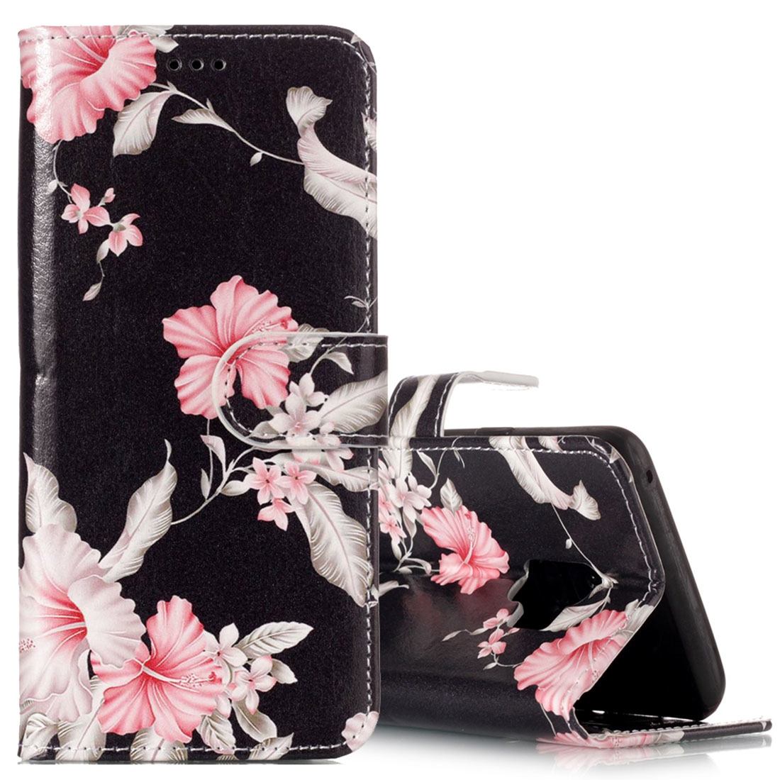 Plånboksfodral för Galaxy S9 - Svart med rosa blommor