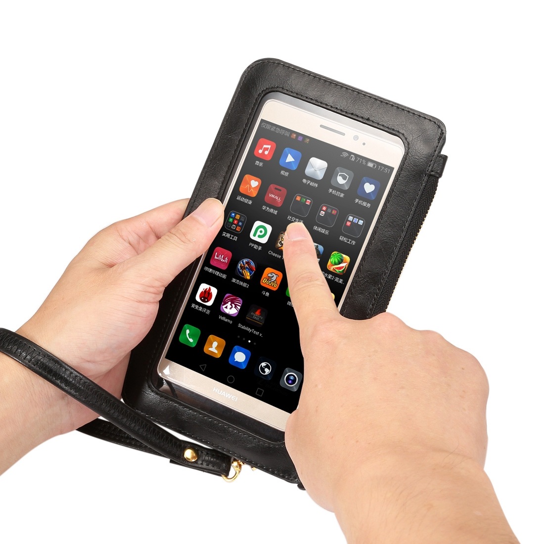 Universal mobilväska med touch screen (Svart)
