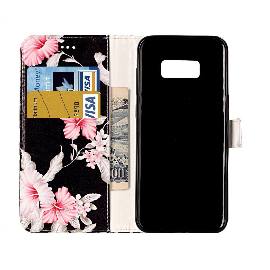 Plånboksfodral för Galaxy S8 - Svart med rosa blommor