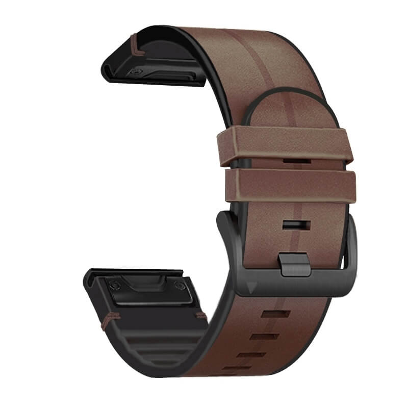  Lder & Silikonarmband Brun fr Garmin Fenix 5X/6X/7X