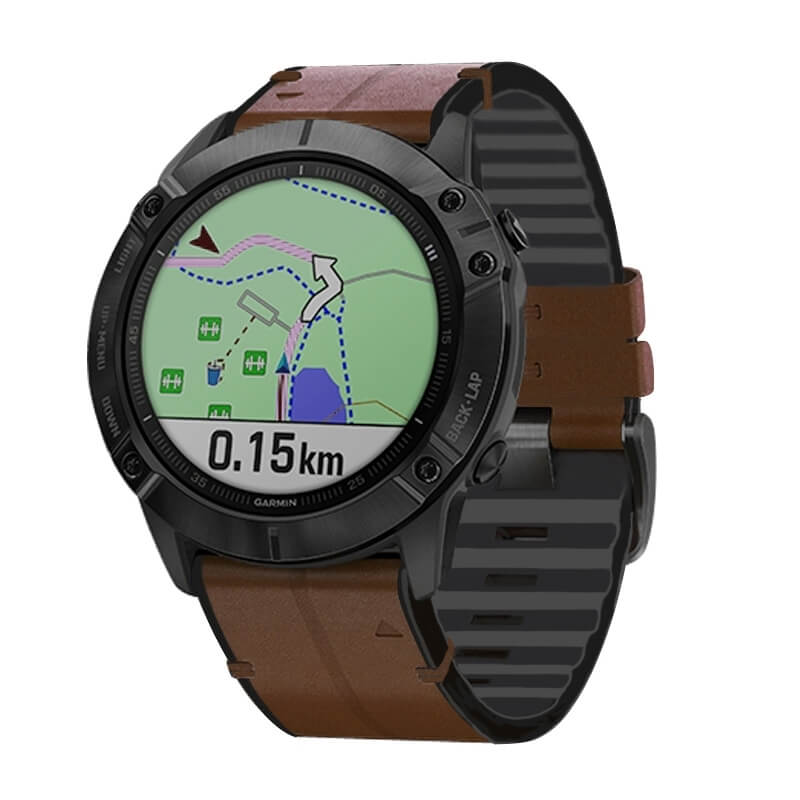 Läder & Silikonarmband Brun för Garmin Fenix 5X/6X/7X