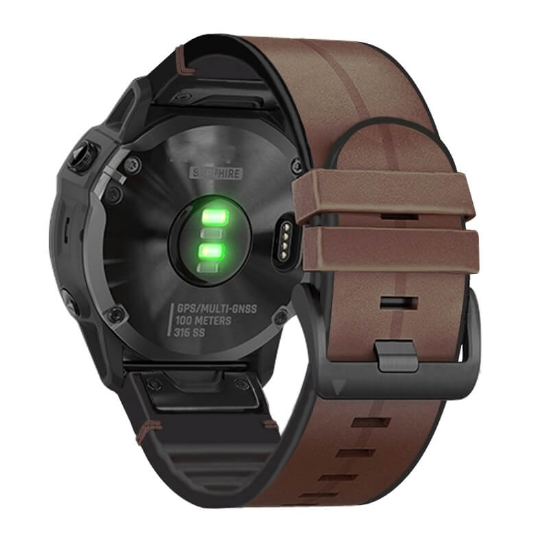 Läder & Silikonarmband Brun för Garmin Fenix 5X/6X/7X
