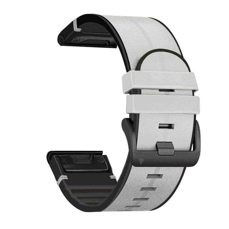 Läder & Silikonarmband Grå & Svart för Garmin Fenix 5X/6X/7X