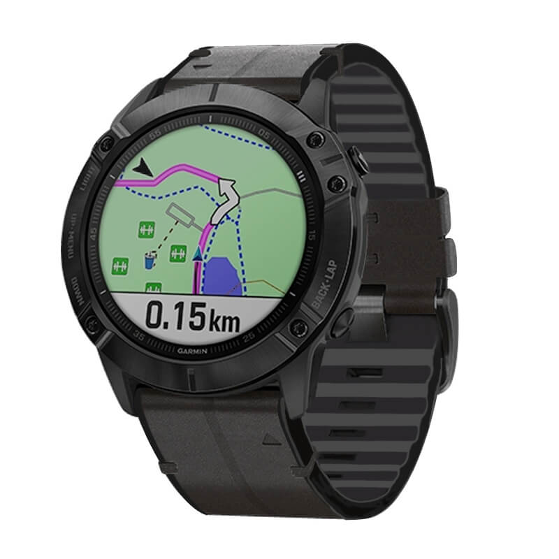 Läder & Silikonarmband Svart för Garmin Fenix 5X/6X/7X