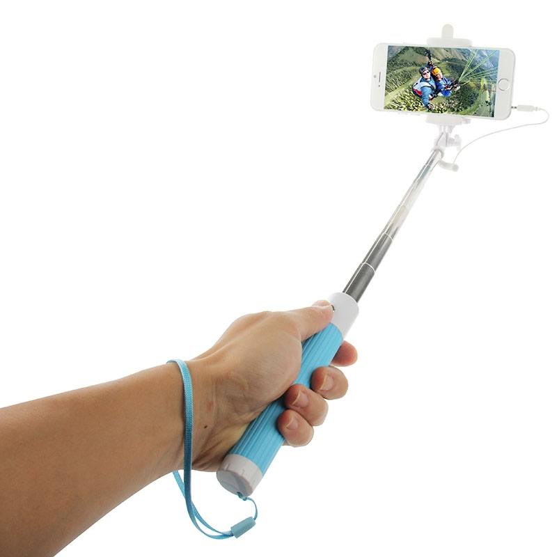  Selfiepinne fr mobiler - Inbyggd kameraavtryckare vit & bl