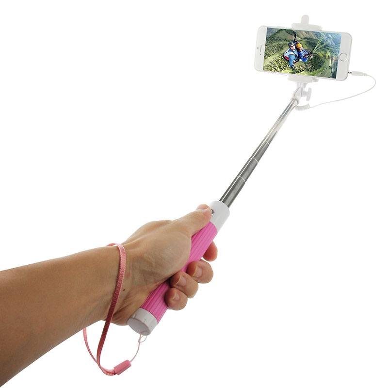  Selfiepinne fr mobiler - Inbyggd kameraavtryckare vit & rosa