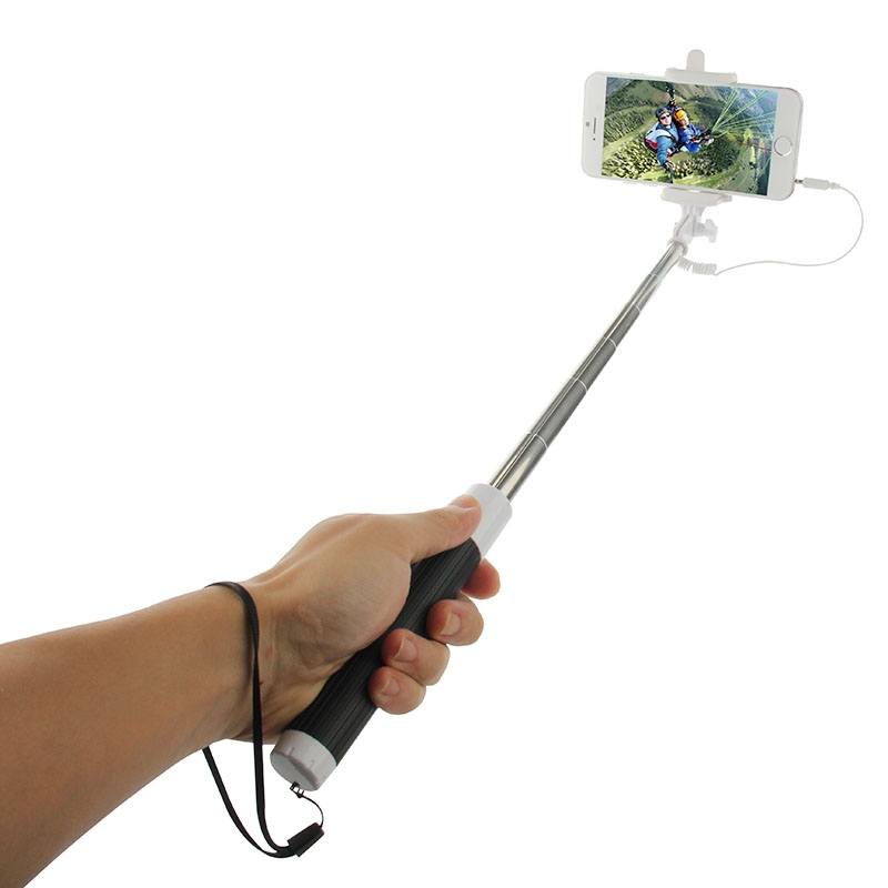  Selfiepinne fr mobiler - Inbyggd kameraavtryckare vit & svart