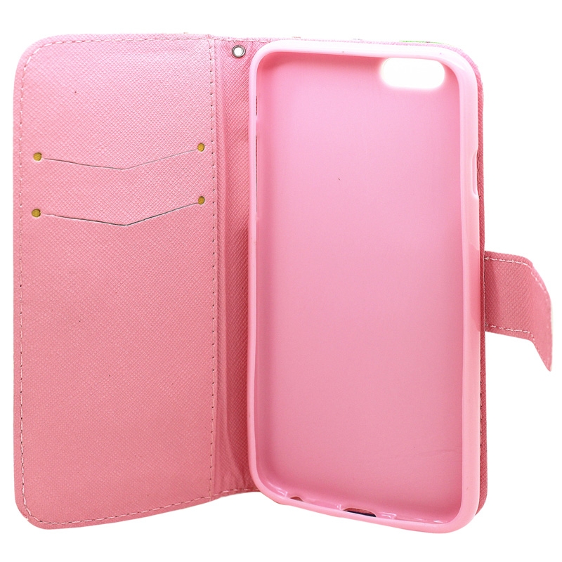 Plånboksfodral för iPhone 6/6S PLUS - Rosa blommor vit