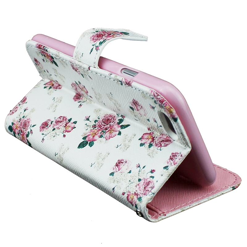 Plånboksfodral för iPhone 6/6S PLUS - Rosa blommor vit