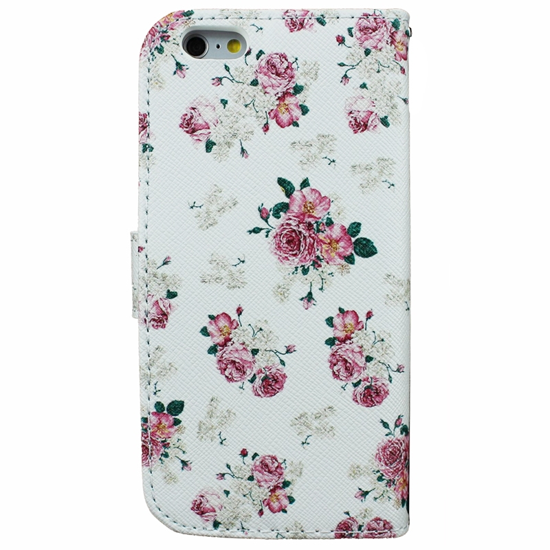 Plånboksfodral för iPhone 6/6S PLUS - Rosa blommor vit