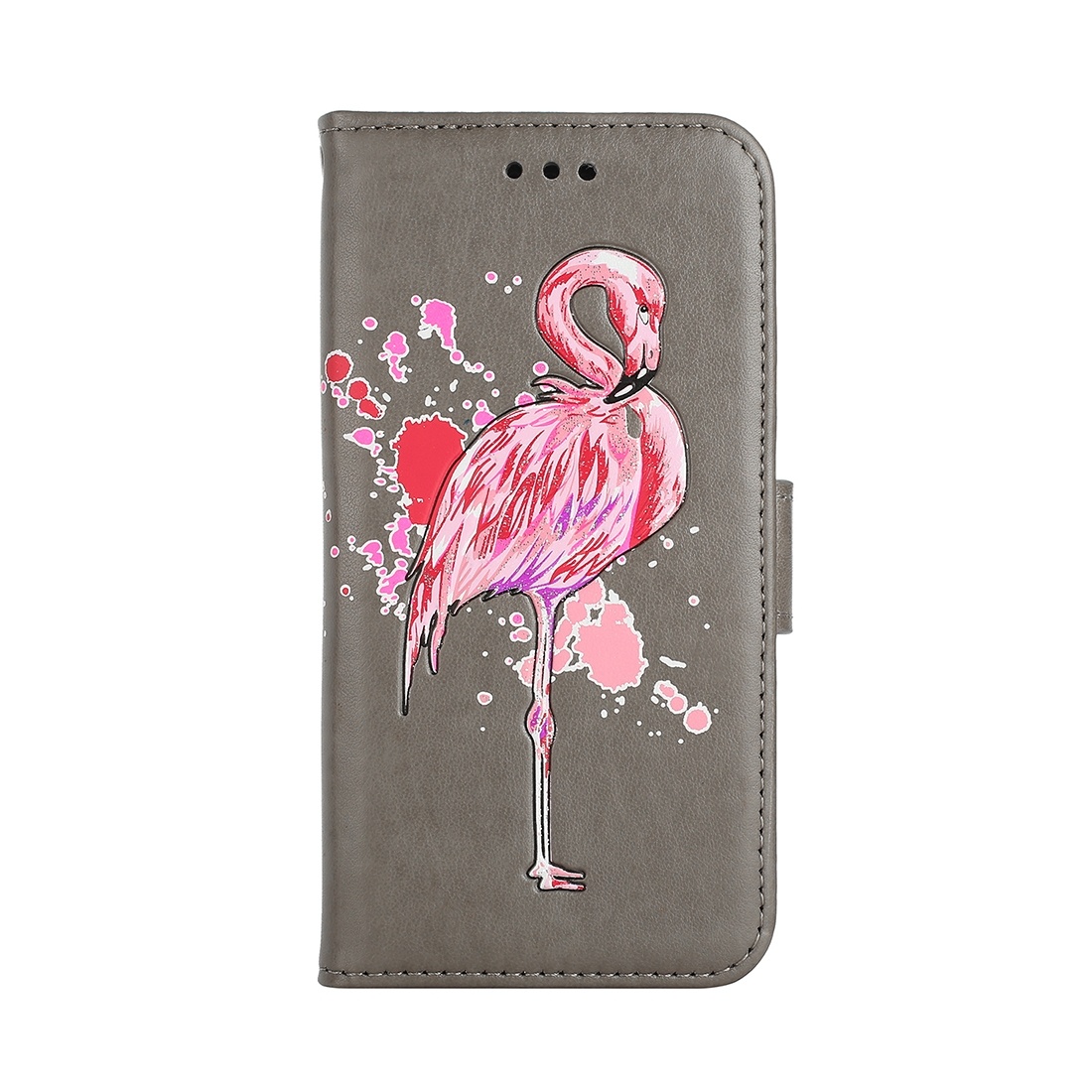 Plånboksfodral för iPhone 7/8 - Grå med rosa flamingo