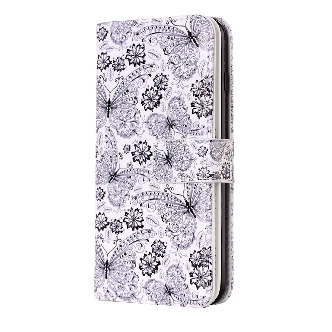 Plånboksfodral för iPhone 8/7 Plus - Vit med fjärilar och blommor