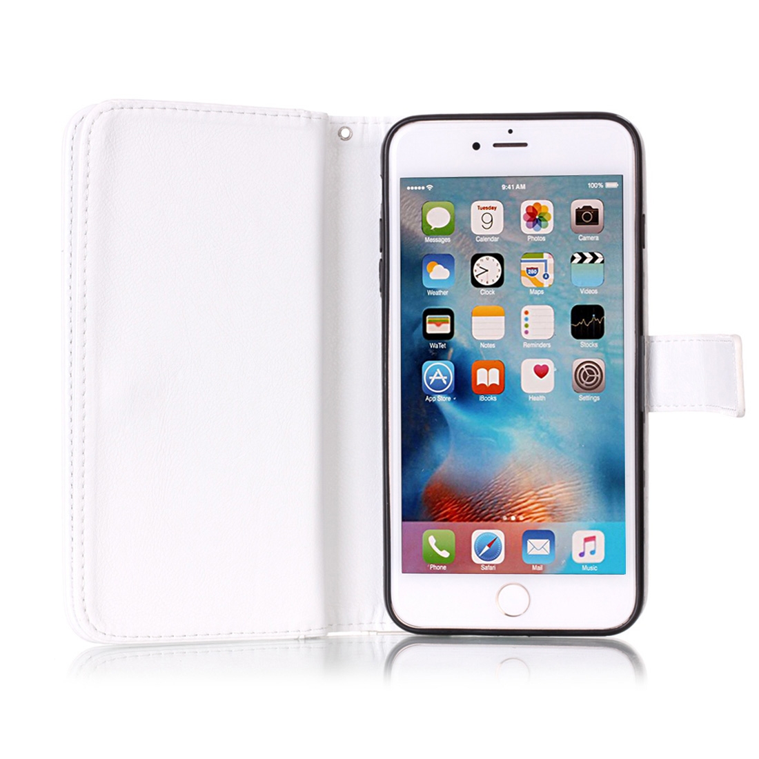 Plånboksfodral för iPhone 8/7 Plus - Vit med fjärilar och blommor