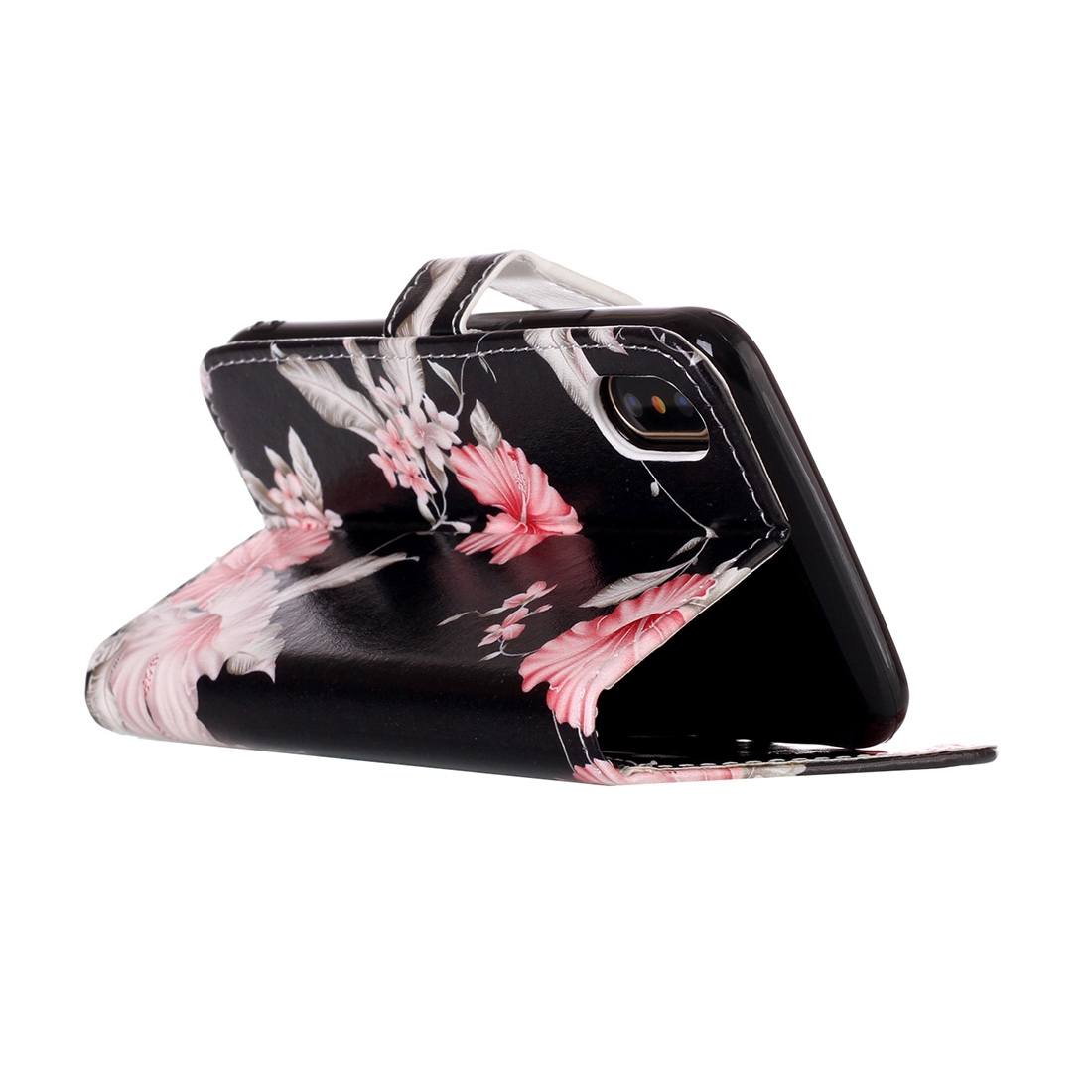 Plånboksfodral för iPhone X - Svart med rosa blommor