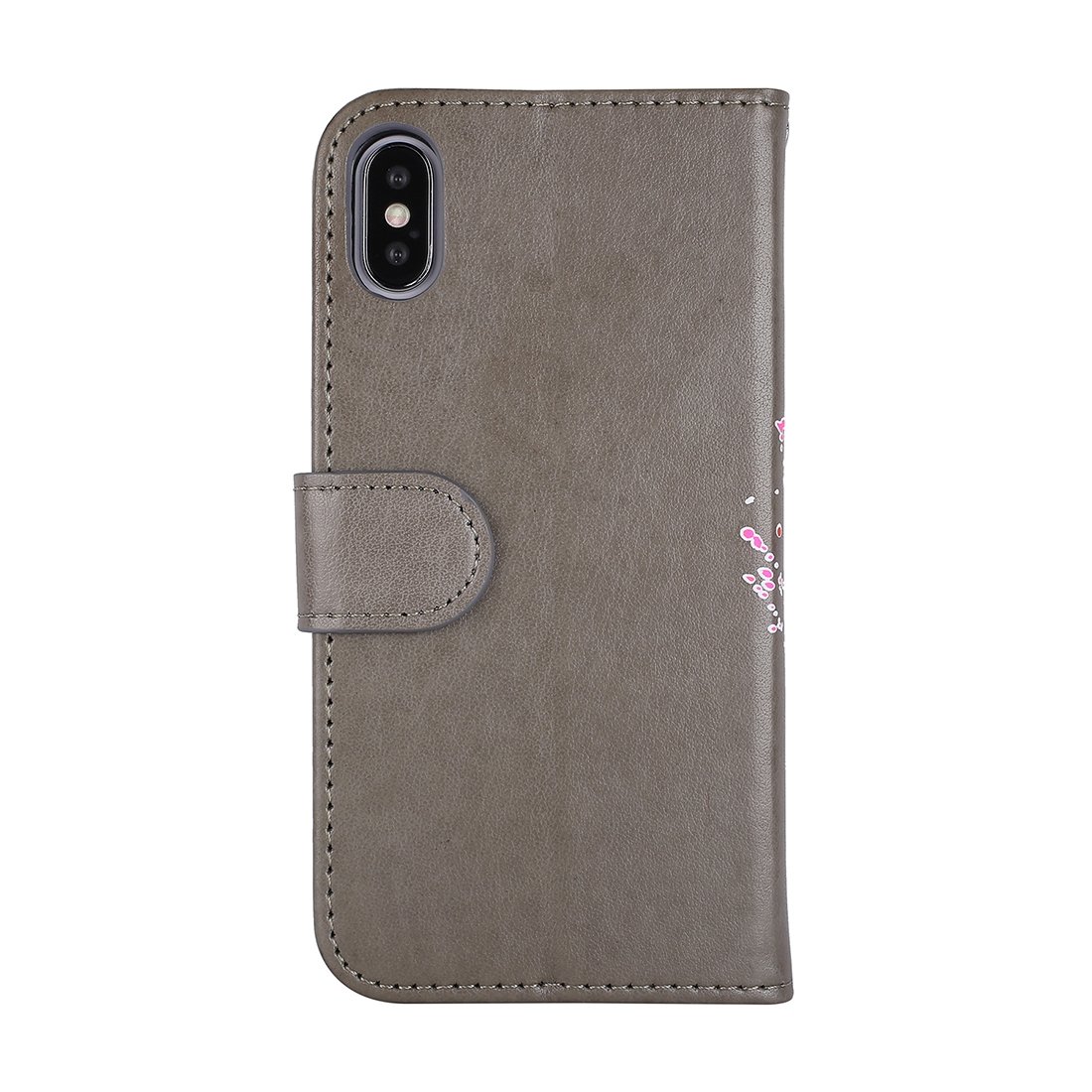 Plånboksfodral för iPhone X - Grå med rosa flamingo