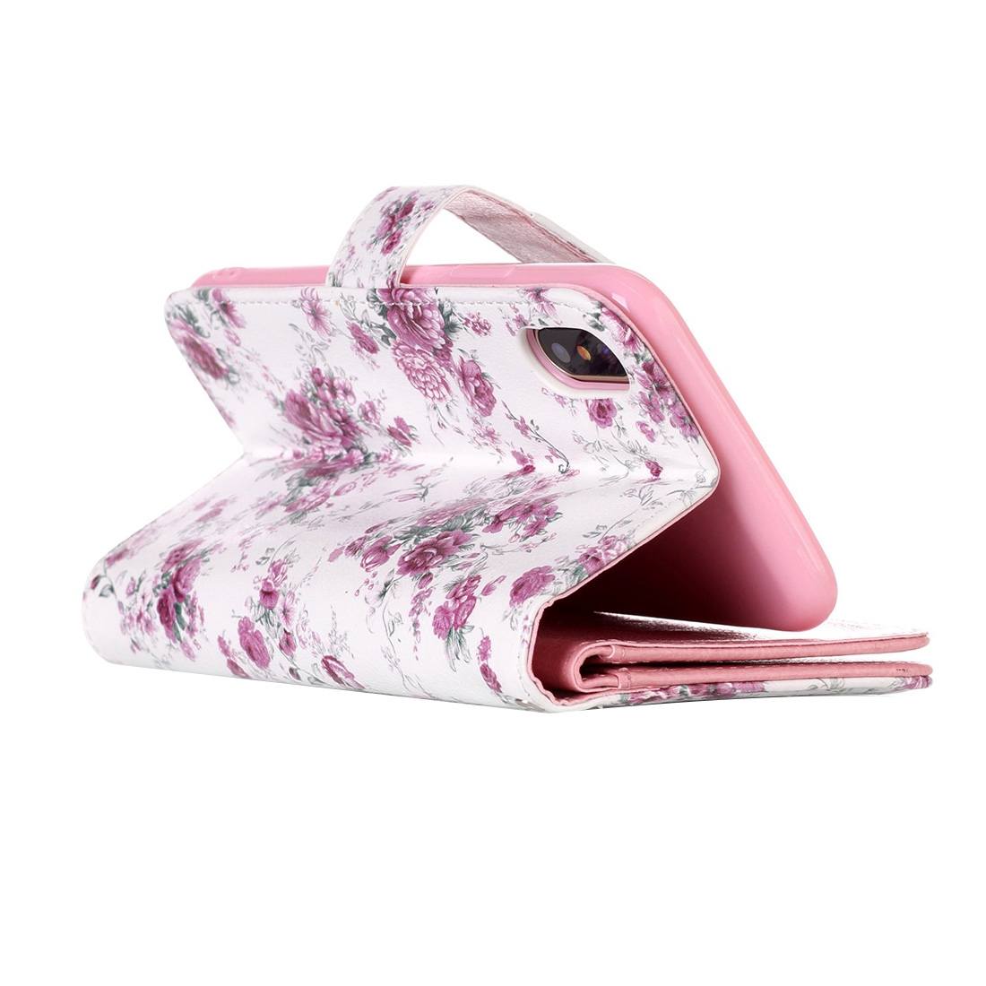 Plånboksfodral för iPhone X - Vit med rosa rosor