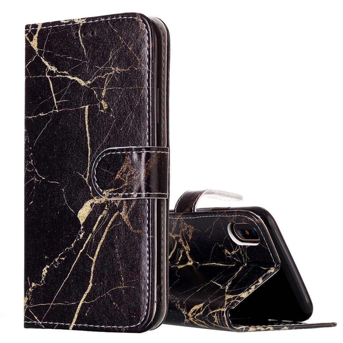Plånboksfodral för iPhone X / XS - Marmor svart & guld