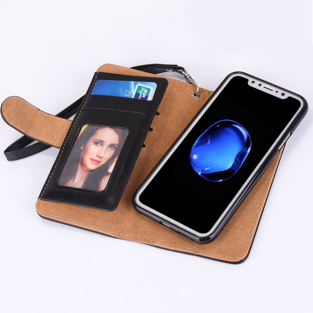 Plånboksfodral med avtagbart skal & handledsrem för iPhone X/XS