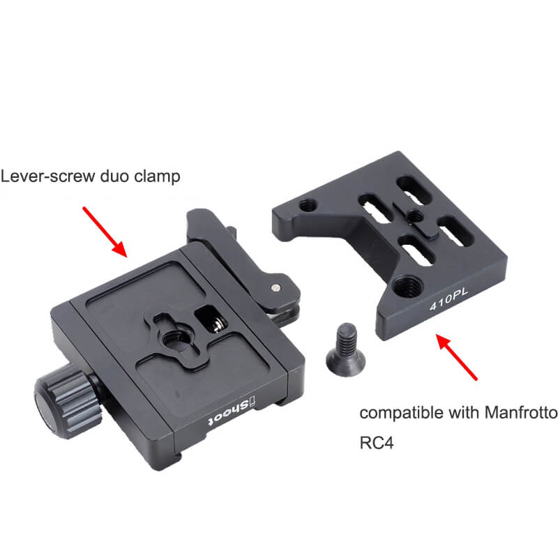 Klämadapter som omvandlar Manfrotto till Arca Swiss/RSS 39mm