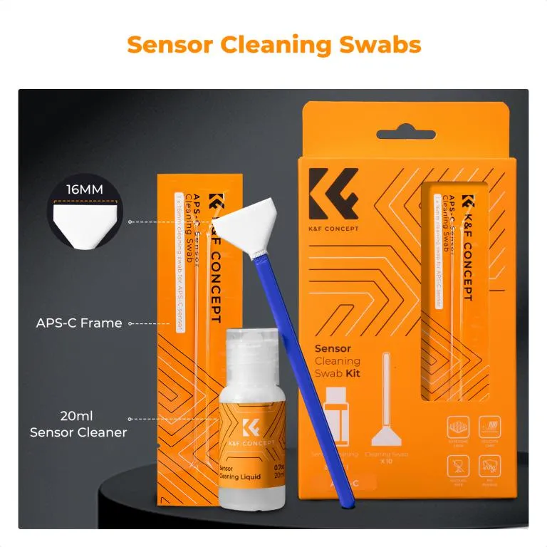K&F Concept 10st Rengöringsstickor & rengöringsvätska för APS-C bildsensor