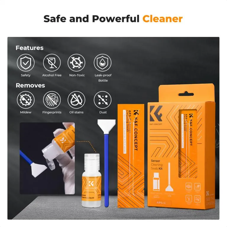 K&F Concept 10st Rengöringsstickor & rengöringsvätska för APS-C bildsensor