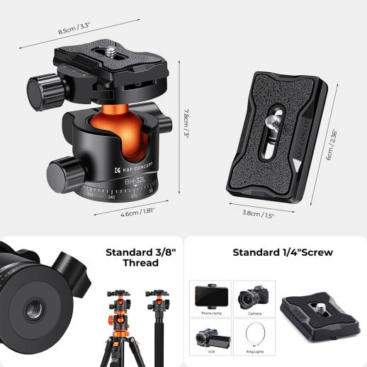 K&F Concept BH-32-L Kulhuvud med panoramaindexering för kamerastativ 12kg från Kamda – snabb leverans och trygg e-handel