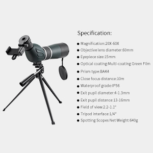  K&F Concept Spottingscope/Telescope 20-60x Linslock saknas