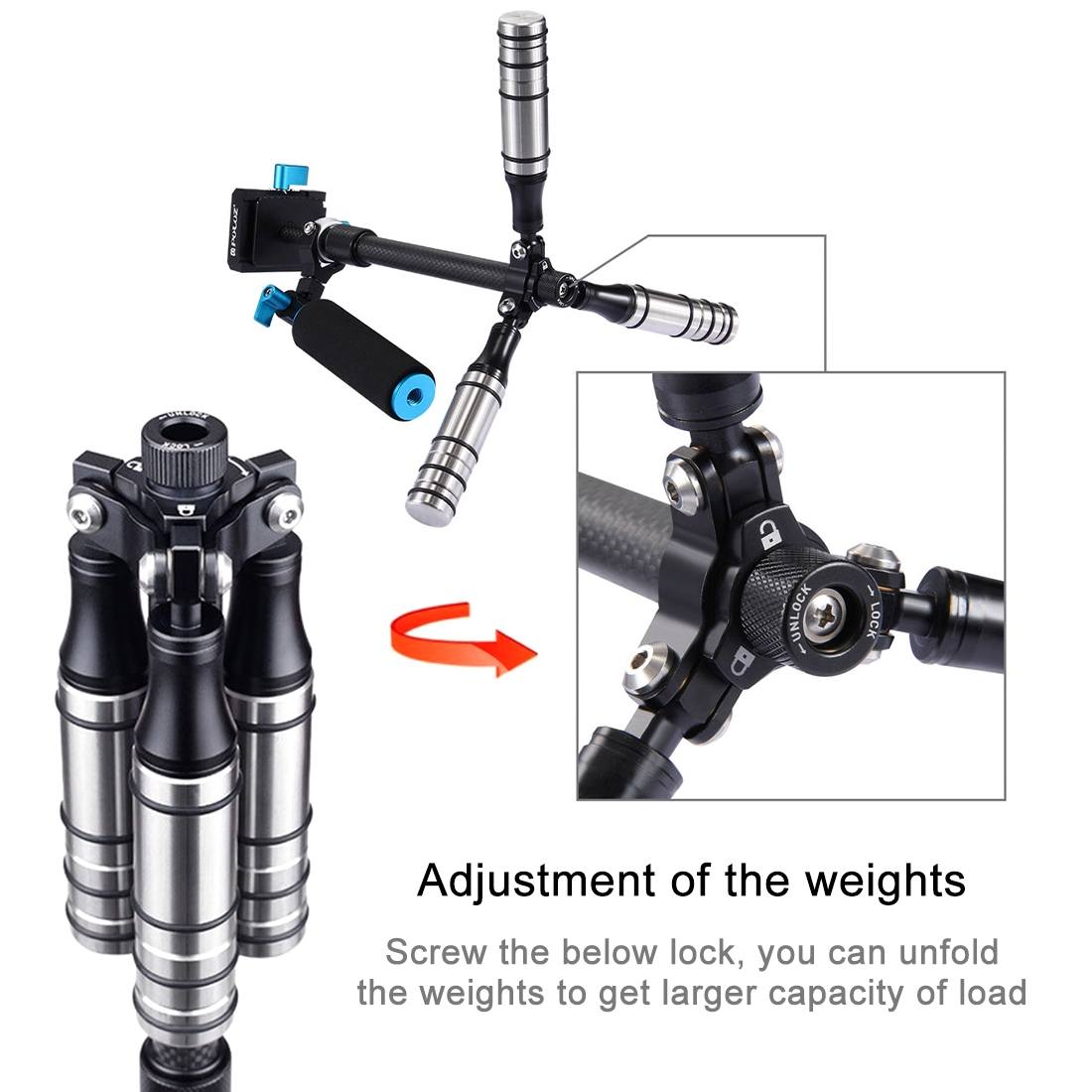 Puluz Handhållen kolfiber stabilisator för DSLR/DV-kameror (27-37cm)