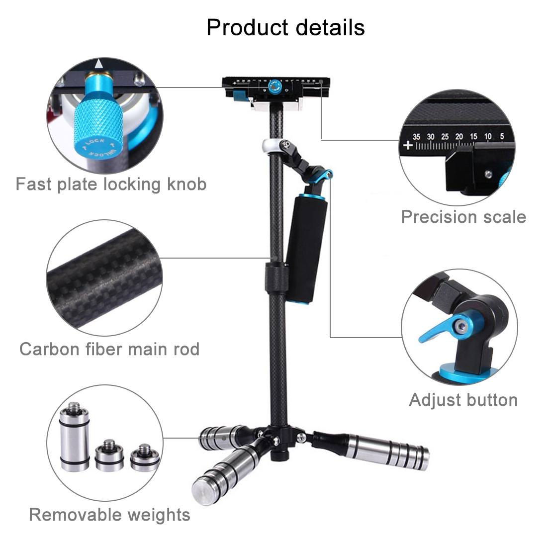Puluz Handhållen kolfiber stabilisator för DSLR/DV-kameror (27-37cm)