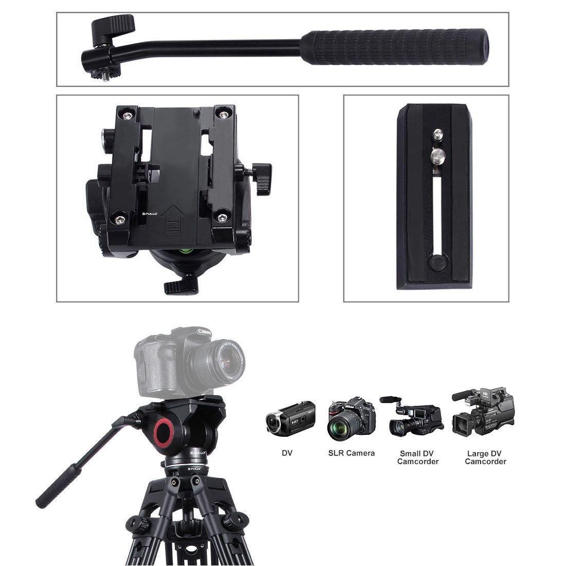 PULUZ Videostativ-kit videohuvud med vätskedämpningssystem