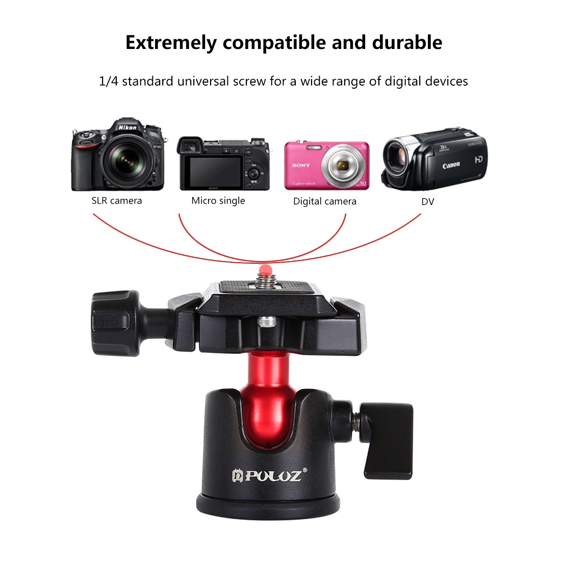 PULUZ 360 roterbart kulledshuvud med snabbplatta för DSLR
