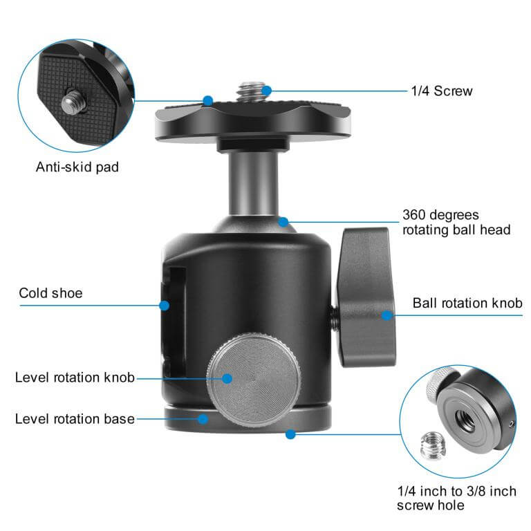  Puluz Liten kulled med blixtsko fr kamerabur/stativ 1/4-tums & 3/8-tums gnga