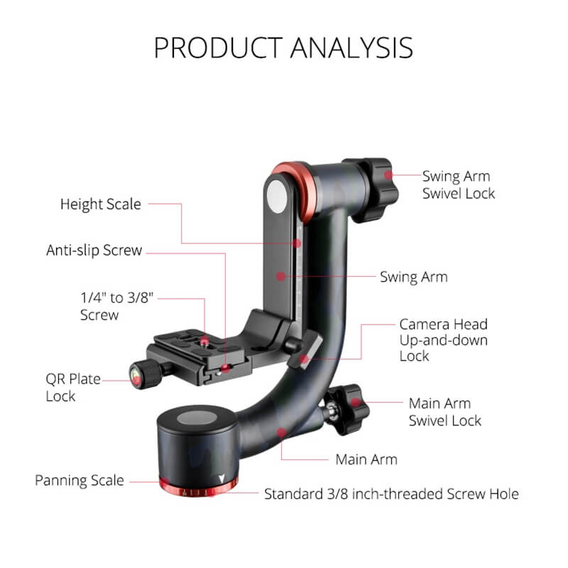  YELANGU A203 Robust Gimbal av kolfiber fr tyngre kameror och objektiv 25kg