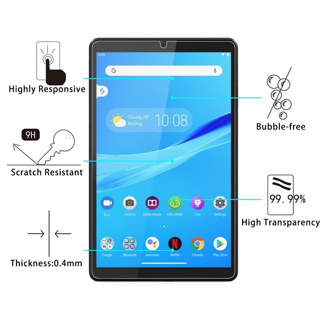 Displayskydd för Lenovo Tab M8 - Av härdat glas 9H