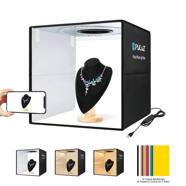  Puluz Ljustältbox med lysdiodsslinga 40x40x40cm 6st dubbelsidiga bakgrunder