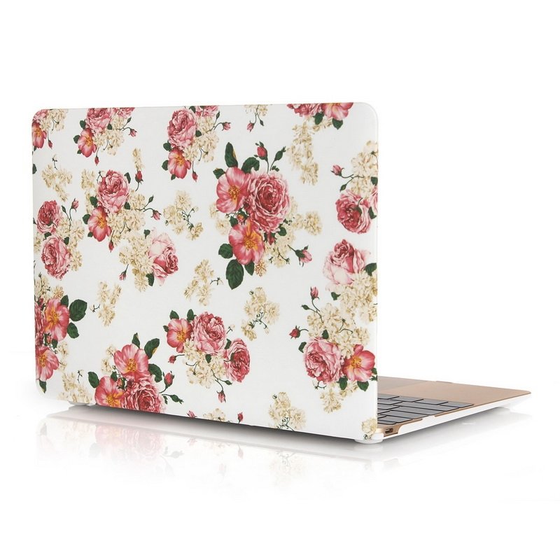  Skal fr Macbook 12-tum - Vit med rosa blommor