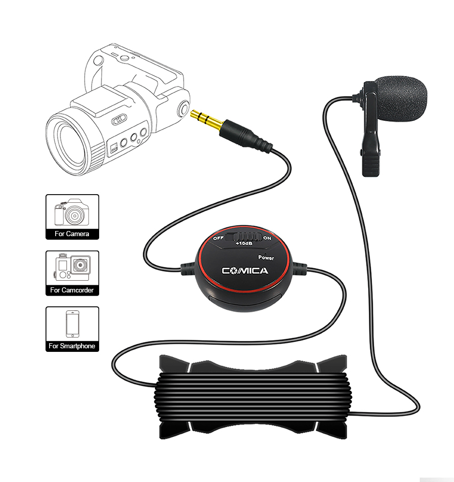 CoMica Myggmikrofon Clip-on lavalier med kabel 6 meter