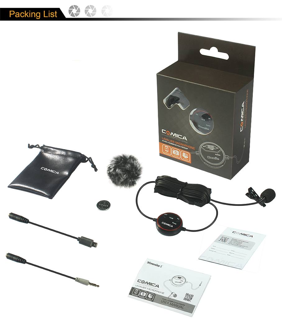 CoMica Myggmikrofon Clip-on lavalier med kabel 6 meter